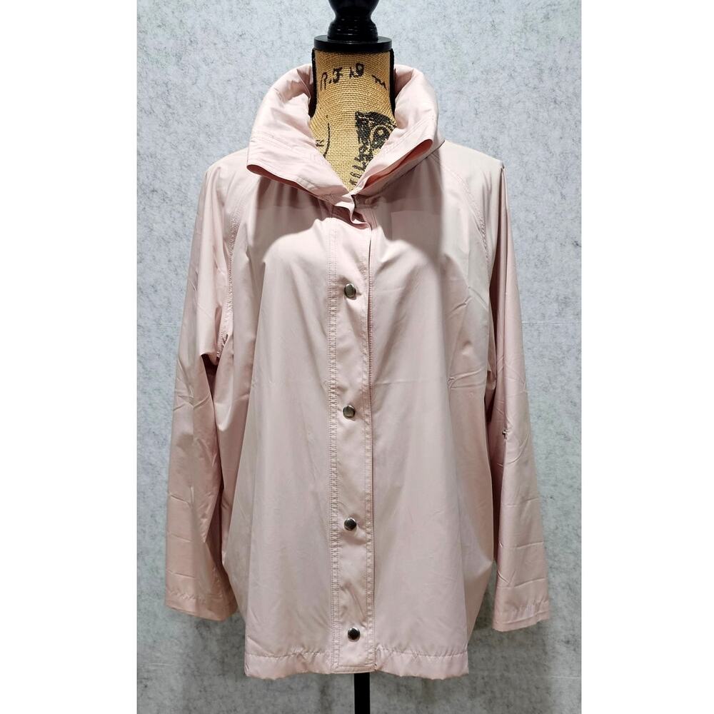 J. Jill Fit Quilt Jacket Pink Funnel Neck Snap Front Lightweight Rain Size M 28L